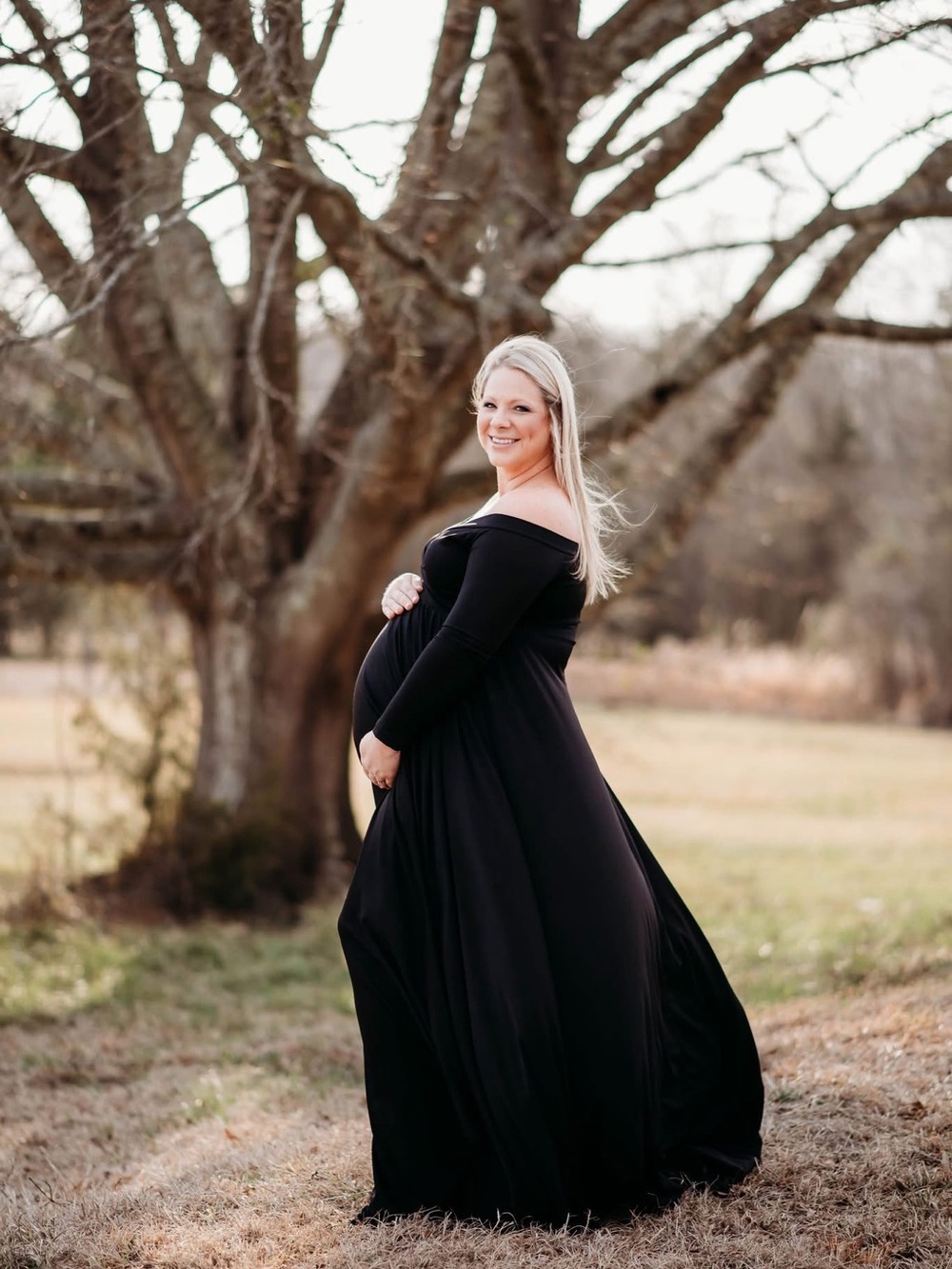 Off-Shoulder Black Maternity Gown